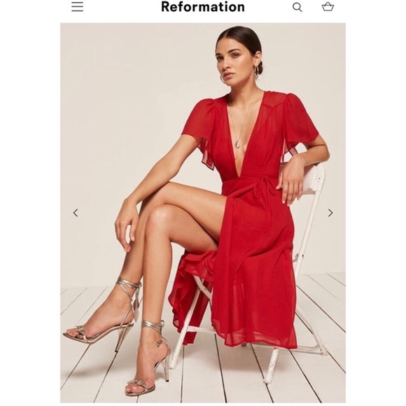 Reformation Frances Red Wrap Dress - Picture 2 of 8